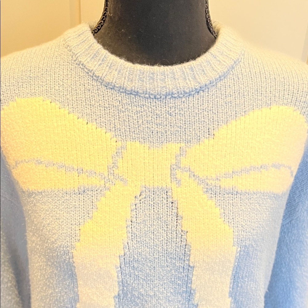 a new day Light Blue White Bow Sweater Size S - Picture 3 of 7